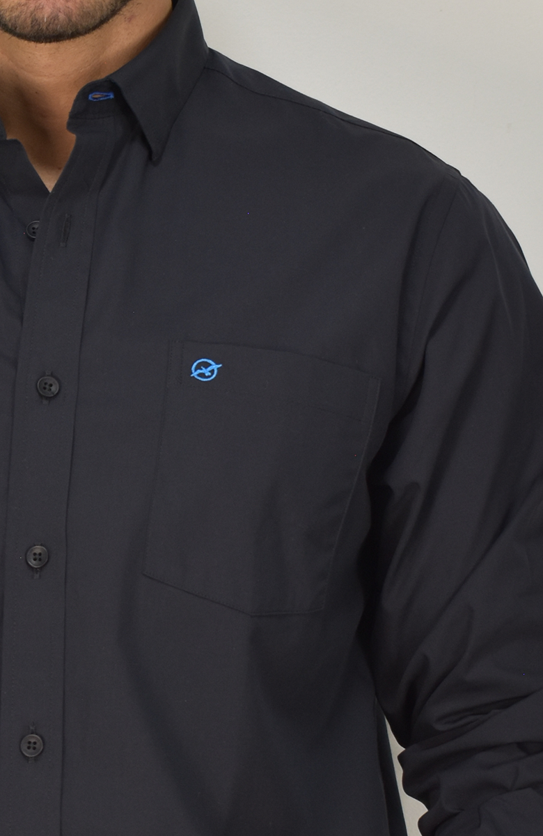Camisa Manga Larga Popelina Negra para Hombre