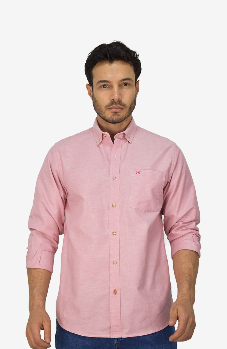 Camisa Manga Larga Tipo Oxford Rosada para Hombre
