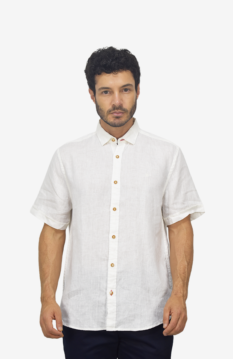 Camisa manga corta en Lino Marfil para Hombre