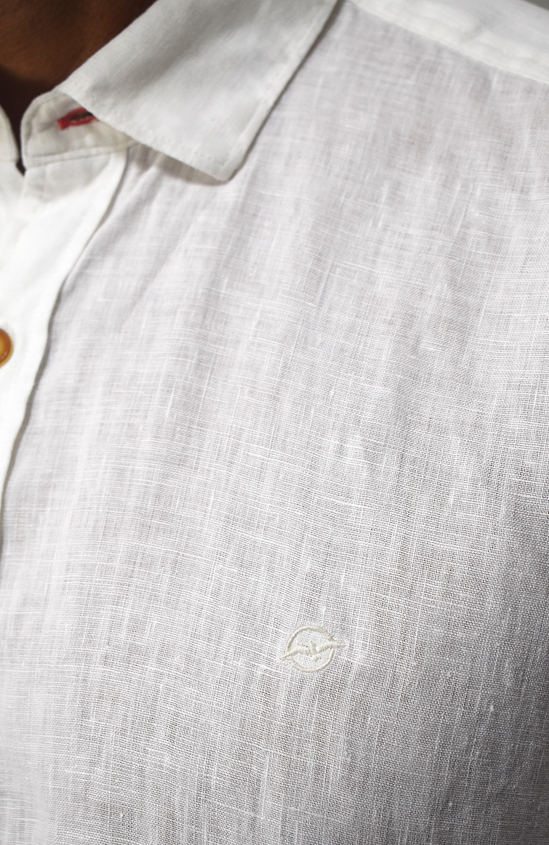 Camisa manga corta en Lino Marfil para Hombre