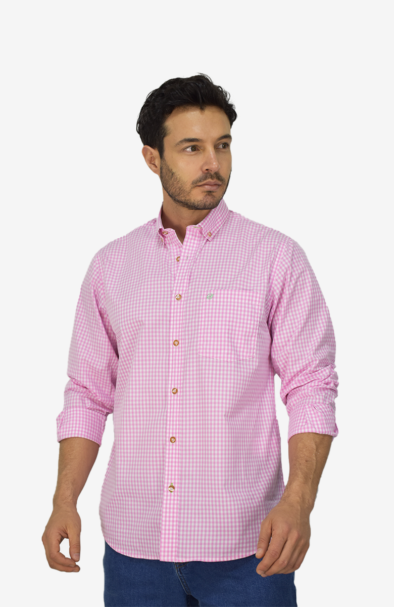 Camisa Manga Larga Rosada a cuadros para Hombre