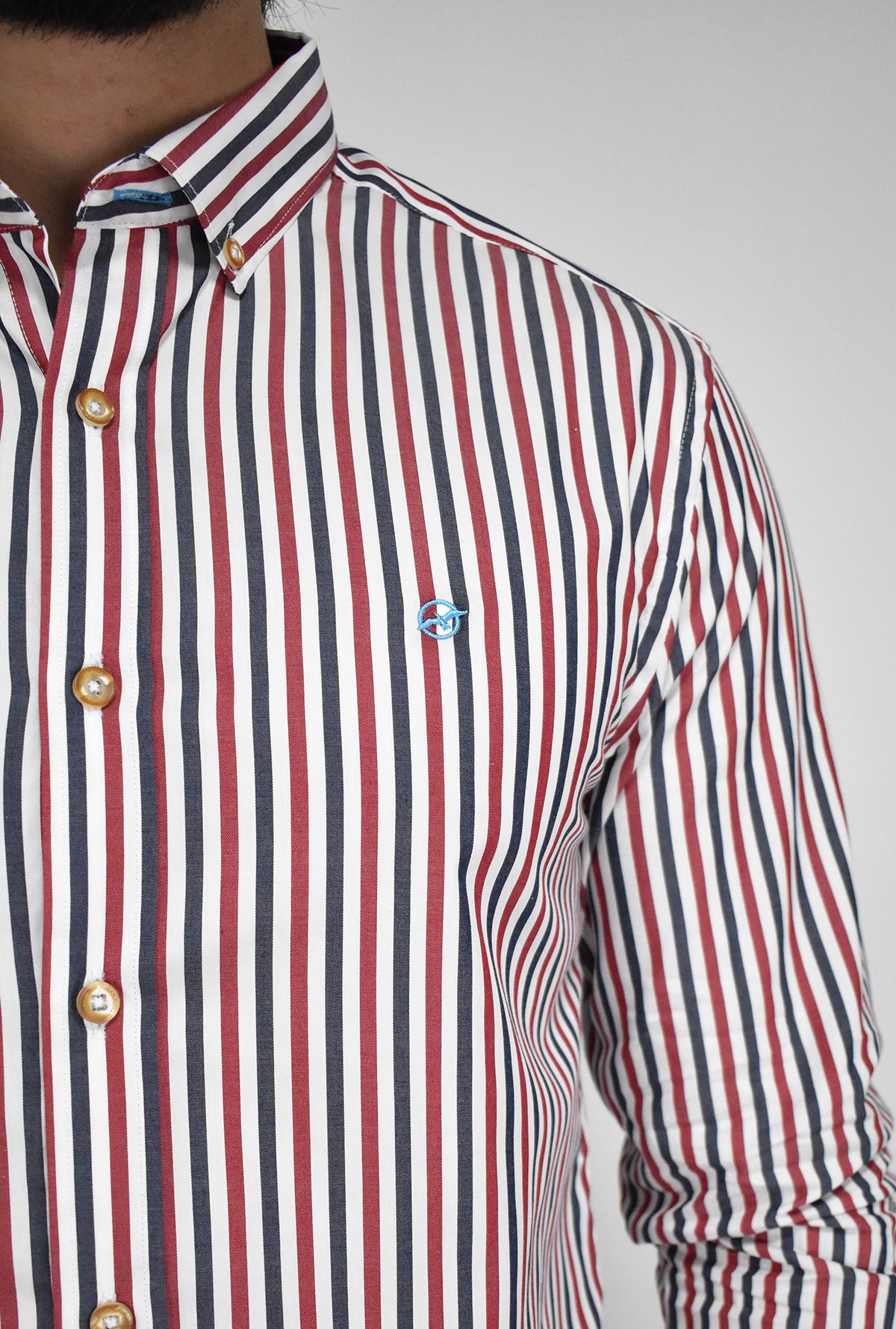 Camisa Manga Larga Azul Rojo Claro para Hombre DMCML3118