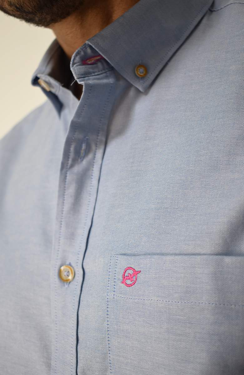 Camisa Manga Larga Tipo Oxford Azul para Hombre