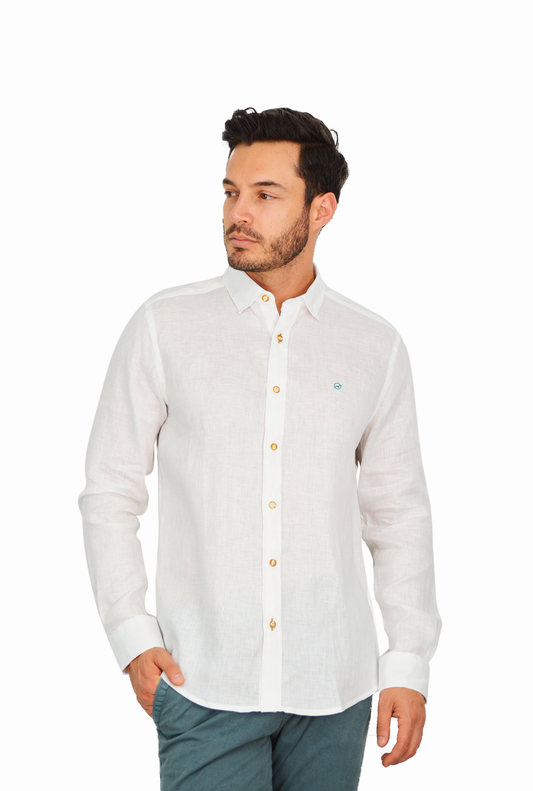 Camisa Manga Larga de Lino Blanco para Hombre CML3053