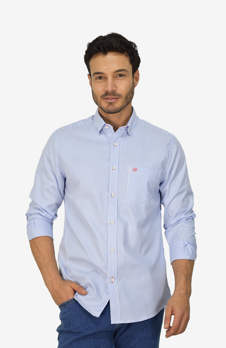 Camisa Manga Larga a Rayas Azul Claro para Hombre