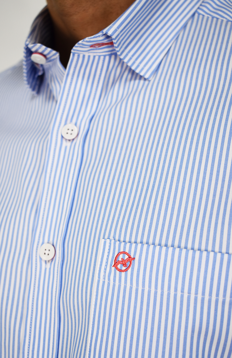 Camisa Manga Larga a Rayas Azul Claro para Hombre