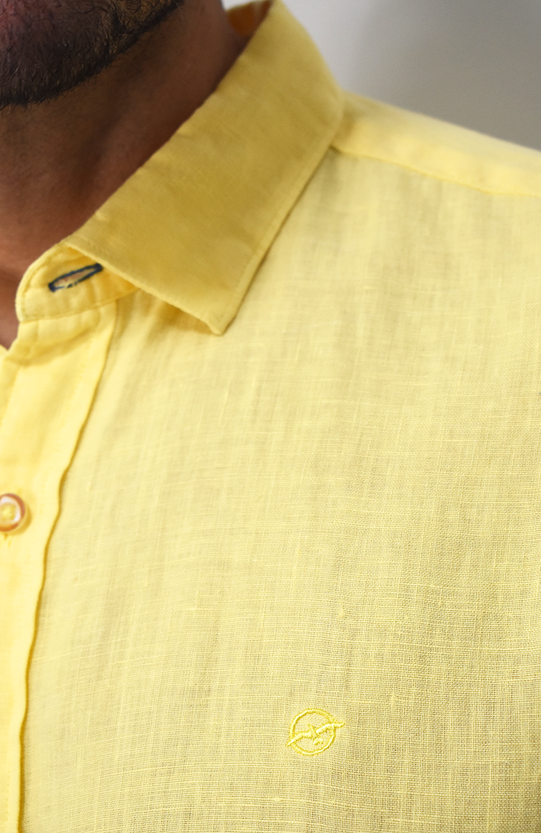 Camisa manga larga Lino Amarilla para Hombre