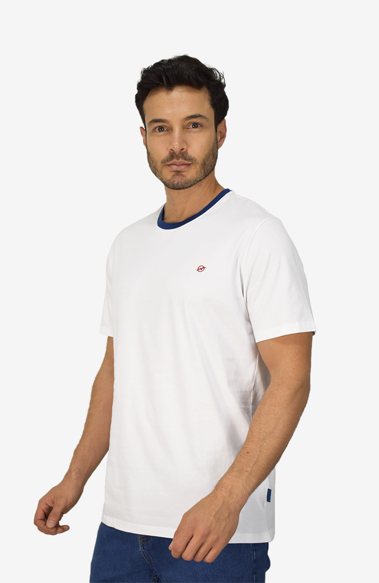 Camiseta cuello en contraste Blanco Para Hombre