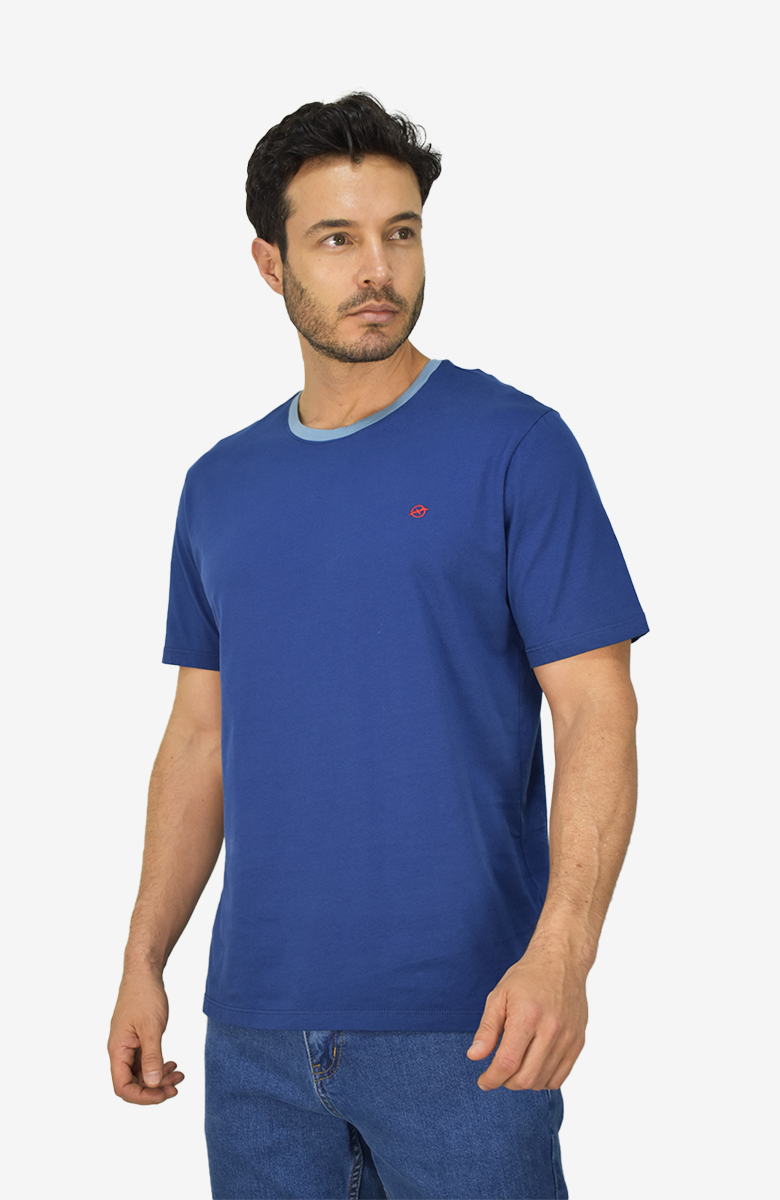 Camiseta cuello en contraste Azul Para Hombre