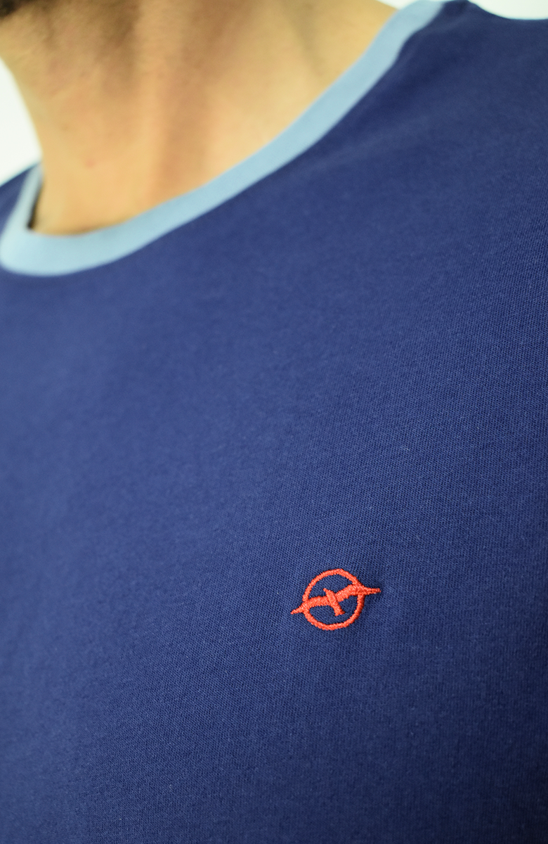 Camiseta cuello en contraste Azul Para Hombre