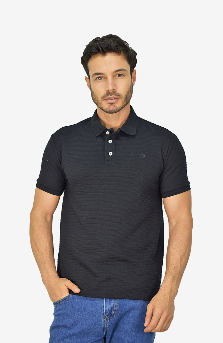 Camiseta tipo Polo texturizada Negra para Hombre