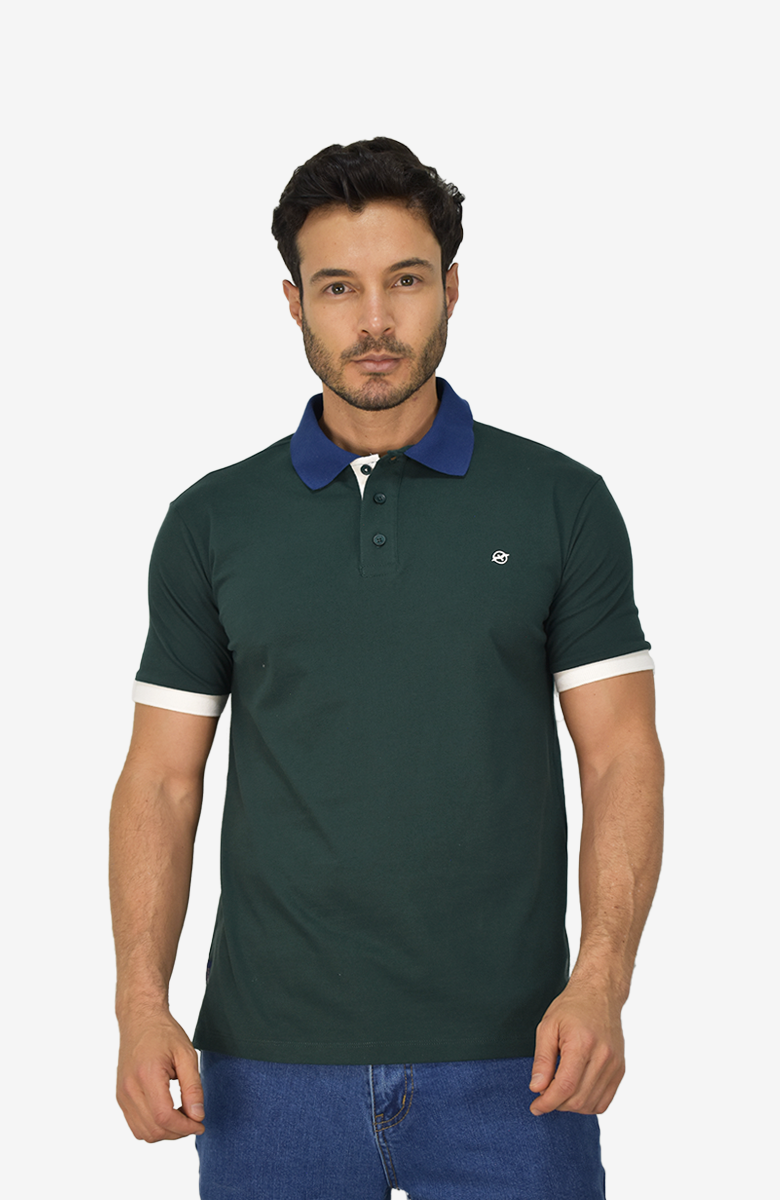Camiseta Tipo Polo Verde Militar Para Hombre