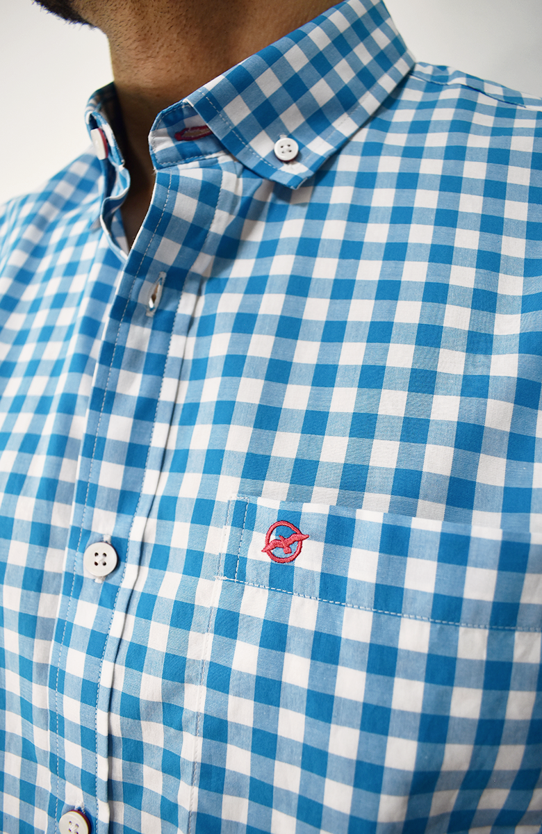 Camisa Manga Larga a Cuadros Azul para Hombre