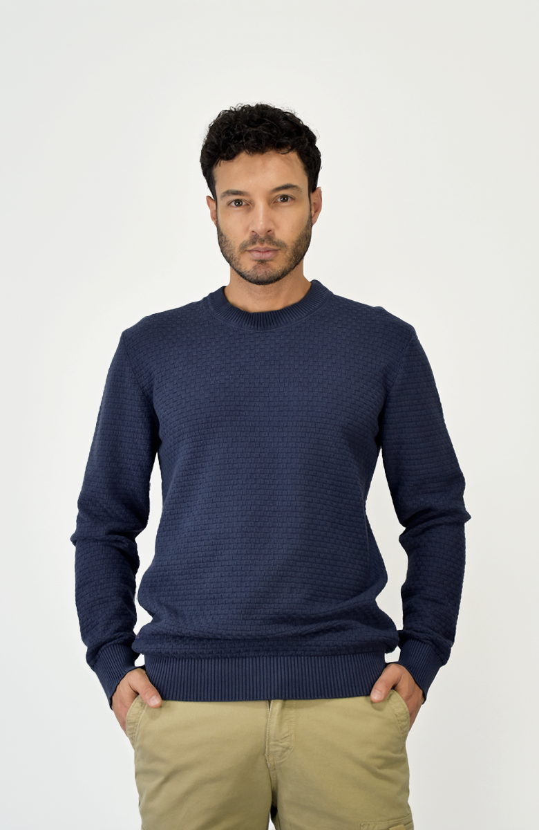 Sweater texturizado manga larga Azul para Hombre