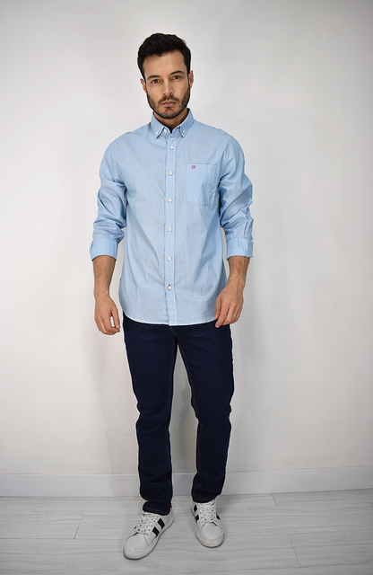 Camisa Manga Larga Azul  para Hombre