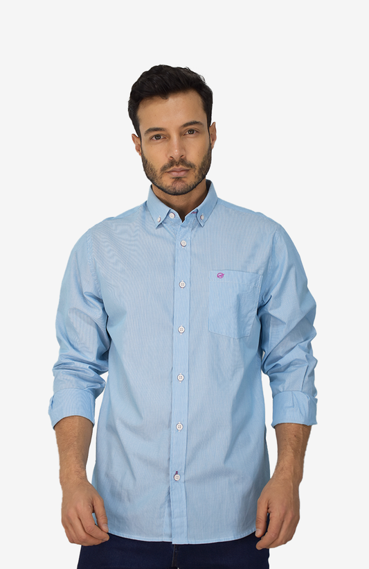 Camisa Manga Larga Azul  para Hombre