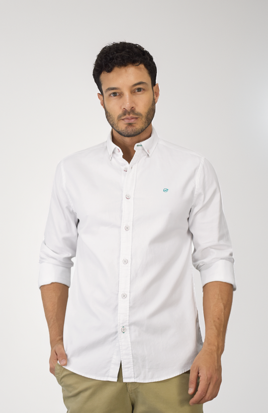 Camisa Manga Larga Oxford Blanco para Hombre