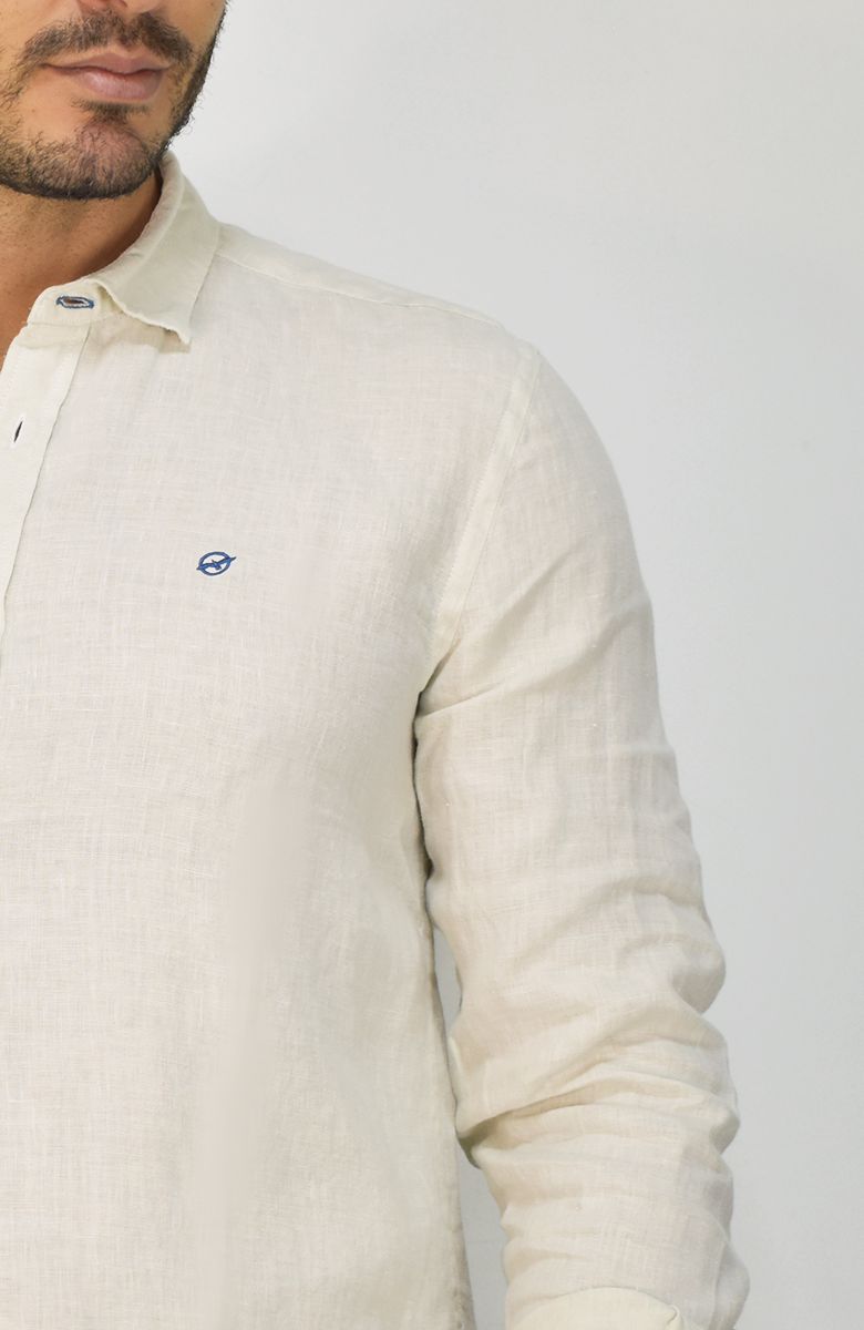 Camisa Manga Larga de Lino Beige para Hombre
