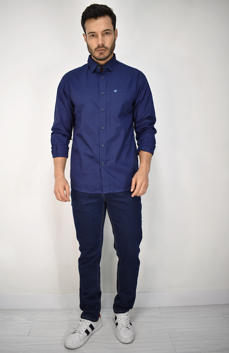 Camisa Manga Larga Azul para Hombre