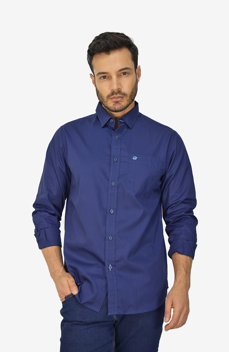 Camisa Manga Larga Azul para Hombre