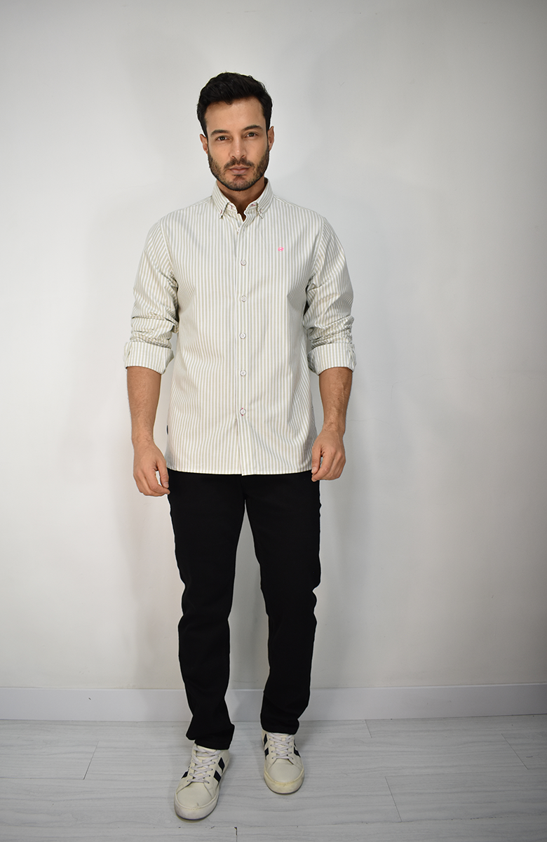 Camisa Manga Larga Verde Claro para Hombre