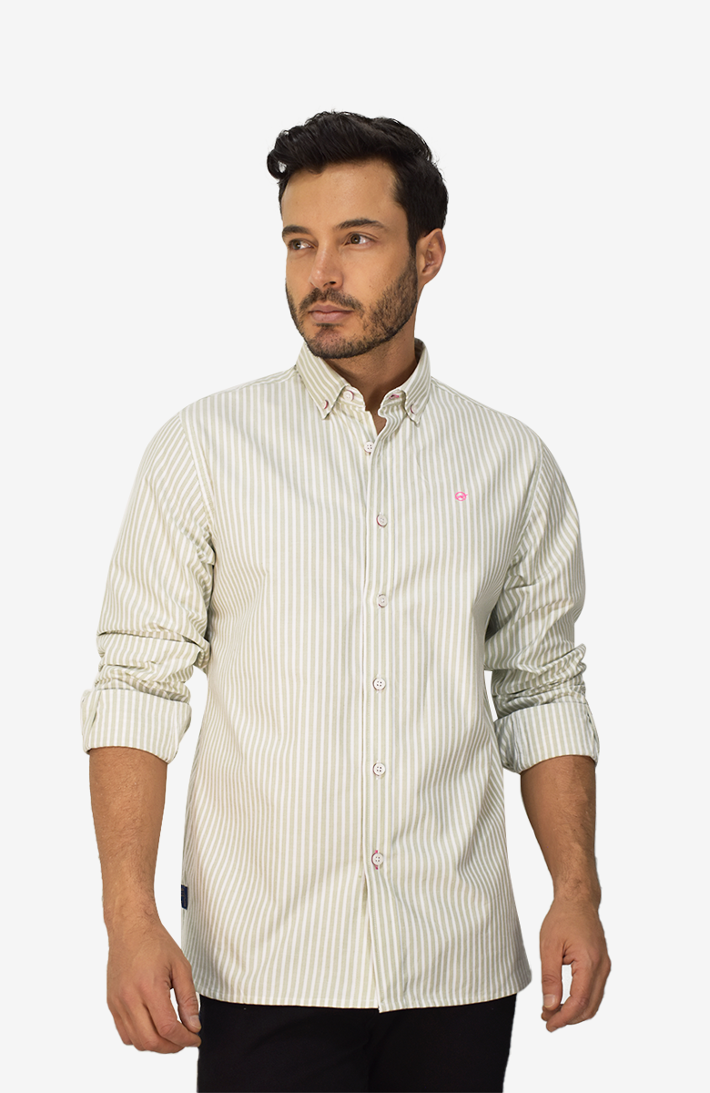 Camisa Manga Larga Verde Claro para Hombre