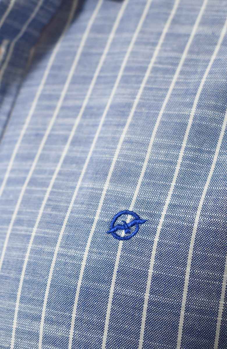 Camisa Manga Larga Apariencia Lino Azul para Hombre