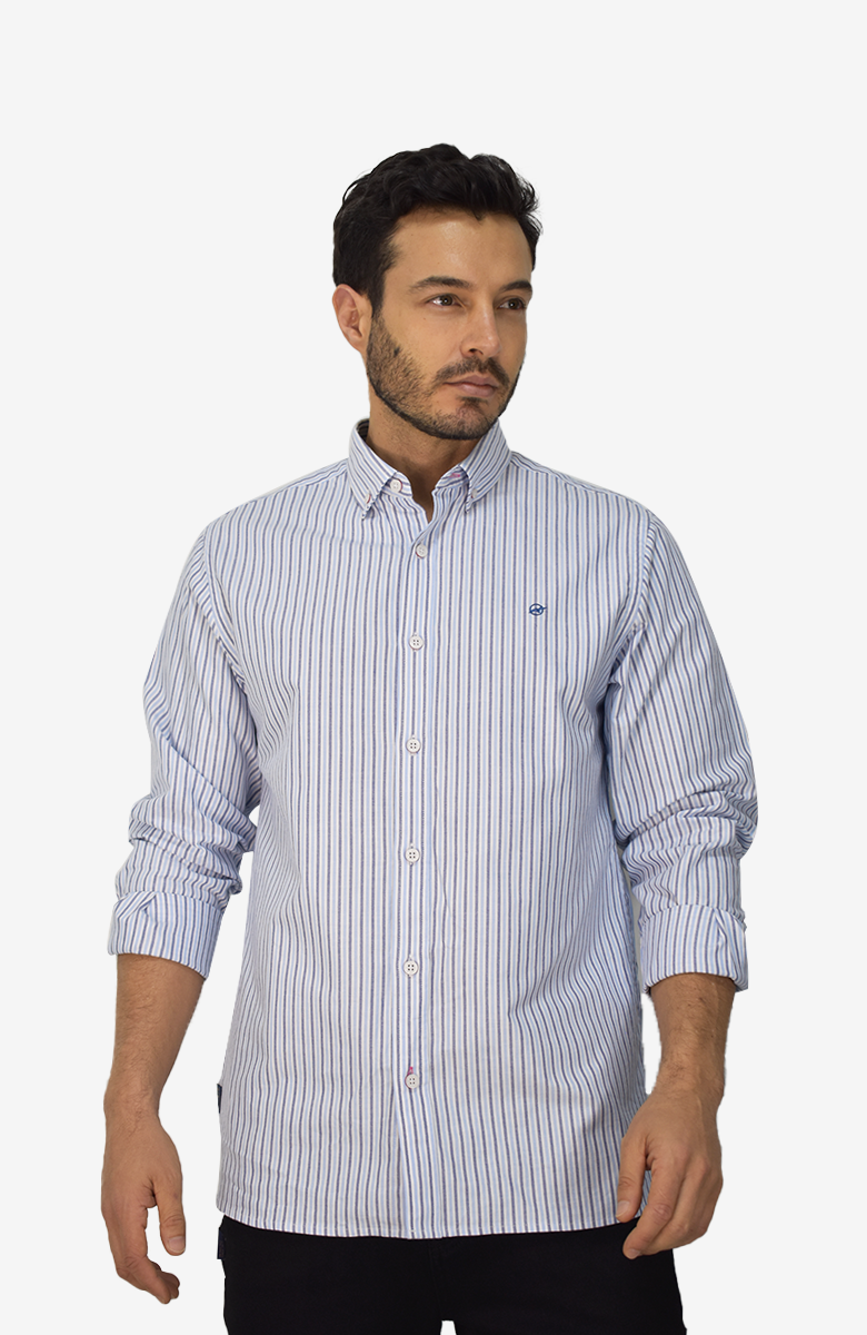 Camisa Manga Larga a rayas Azul para Hombre