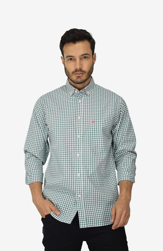 Camisa Manga Larga a cuadros Verde claro para Hombre