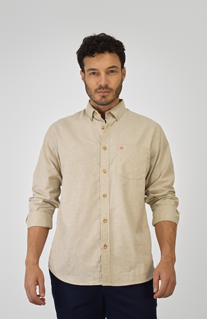 Camisa manga larga tipo oxford Caqui Para Hombre