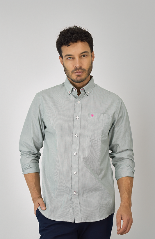 Camisa Manga Larga a rayas Verde Militar Para Hombre