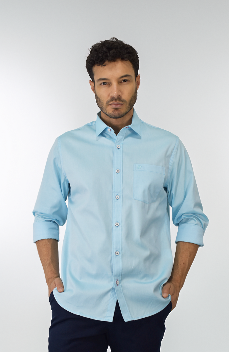 Camisa Manga larga Azul Claro Para Hombre