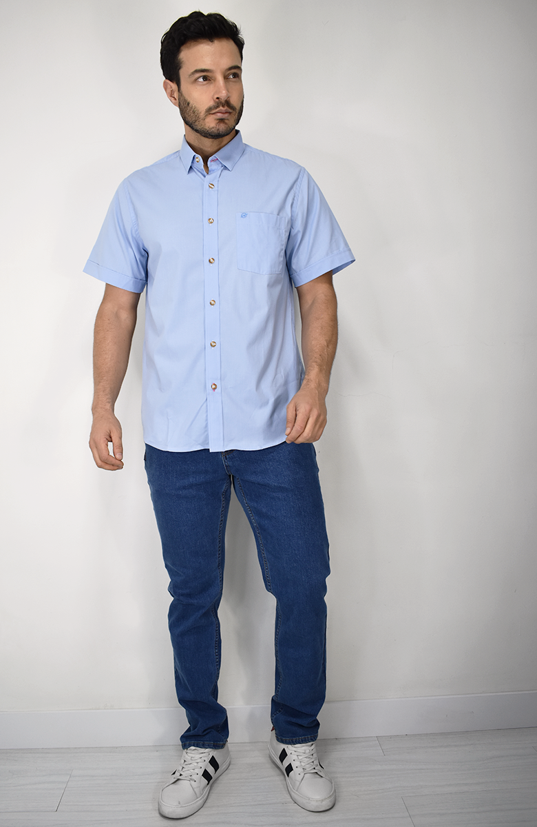 Camisa Manga Corta Azul para Hombre