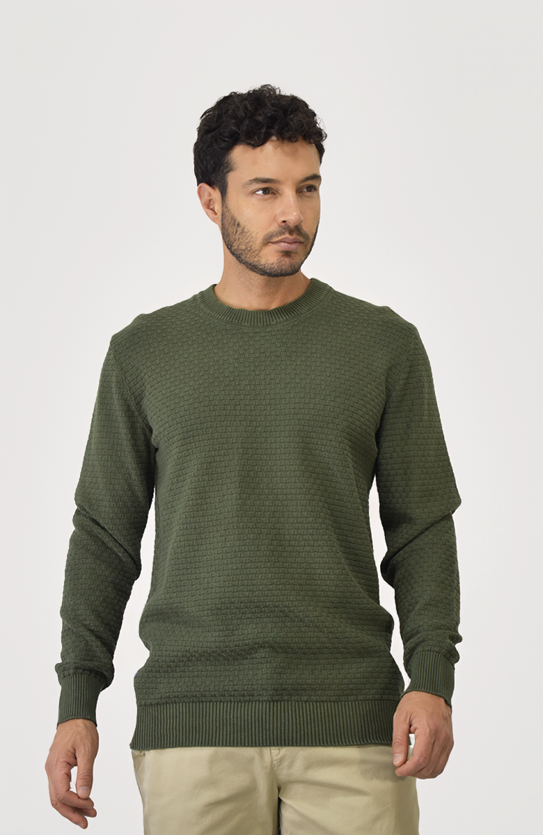 Sweater texturizado manga larga Verde para Hombre