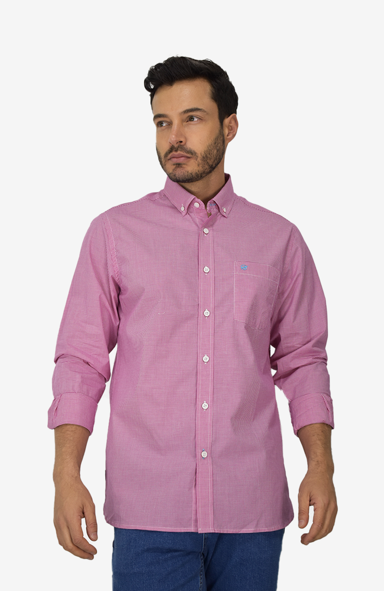 Camisa Manga Larga a Cuadros Rosada para Hombre