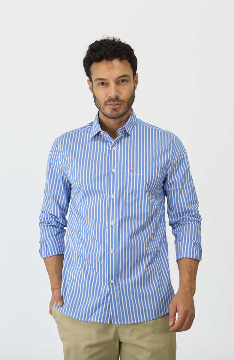 Camisa manga larga a Rayas Azul Para Hombre