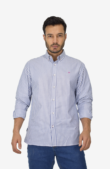 Camisa Manga Larga a rayas Azul para Hombre