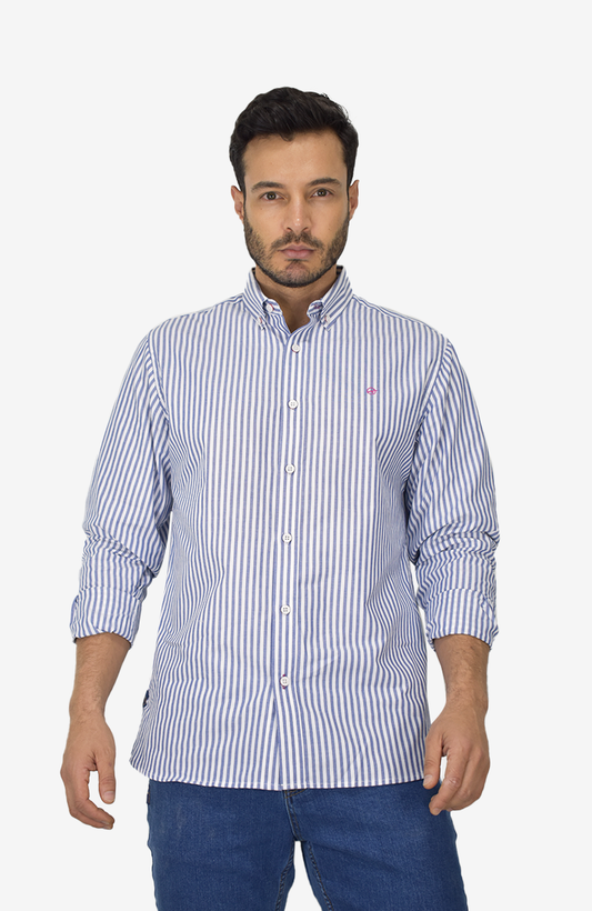 Camisa Manga Larga a rayas Azul para Hombre