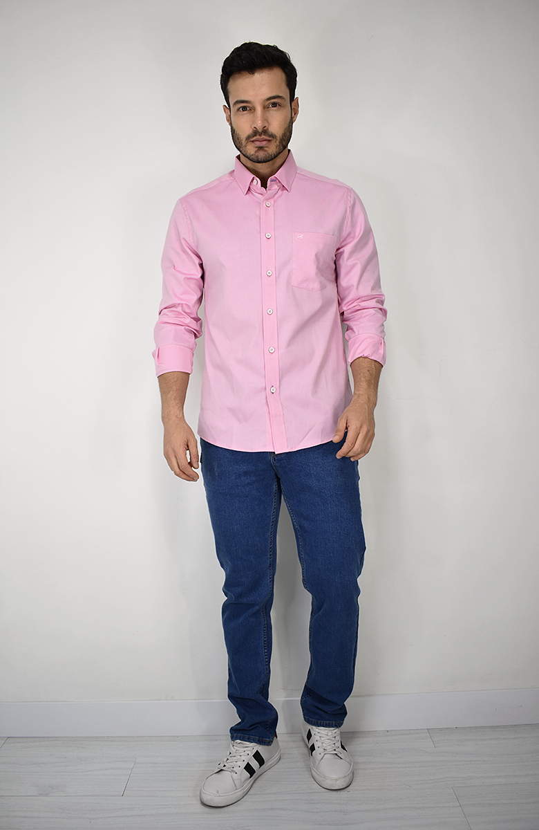 Camisa Manga Larga Rosada para Hombre