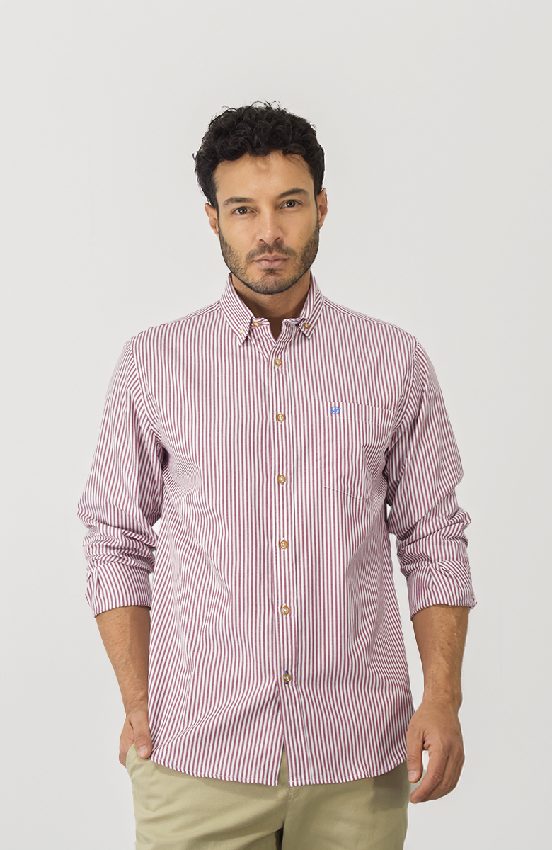 Camisa manga larga a rayas Rojo Para Hombre