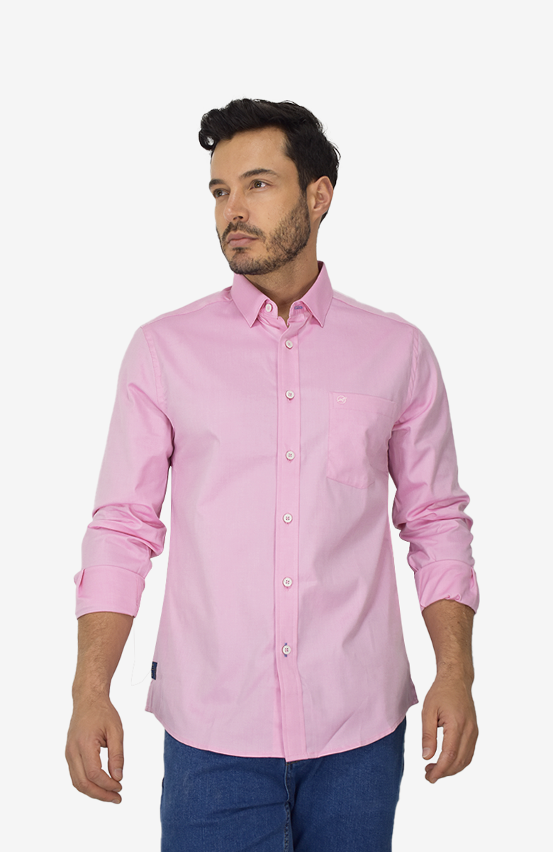 Camisa Manga Larga Rosada para Hombre