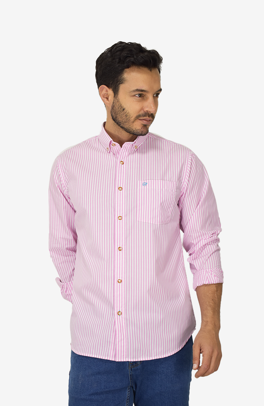 Camisa Manga Larga a Rayas  Rosada para Hombre
