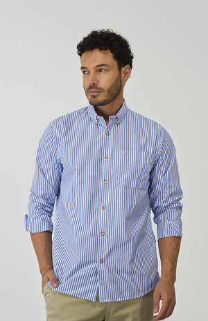 Camisa Manga Larga a rayas Azul para Hombre