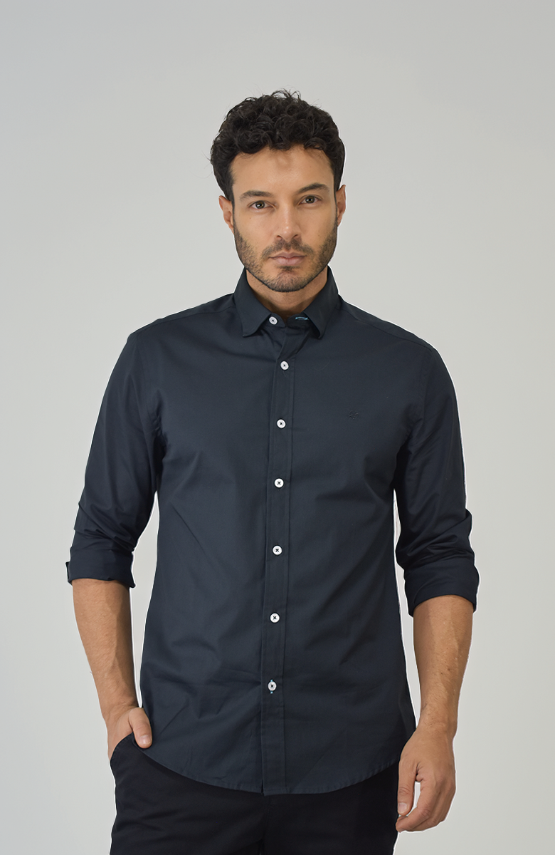 Camisa Popelina Manga larga Negra Para Hombre