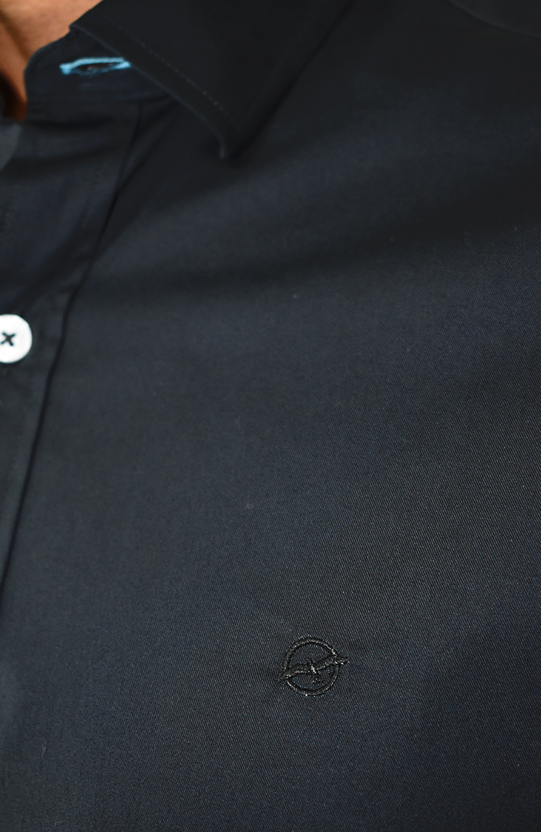 Camisa Popelina Manga larga Negra Para Hombre