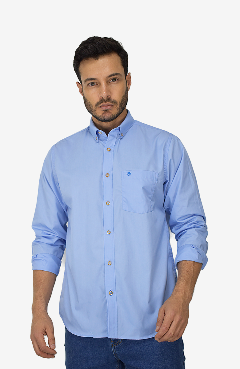 Camisa Manga Larga Popelina Azul para Hombre