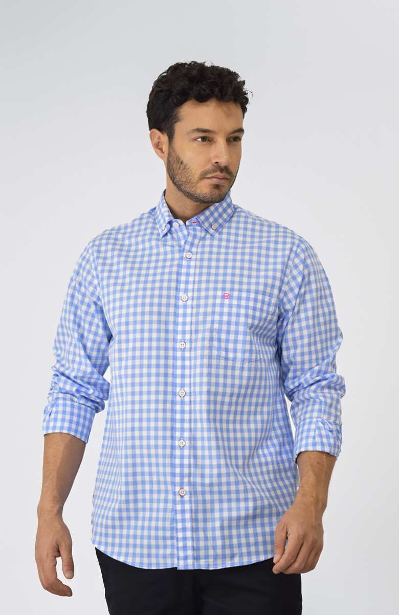 Camisa Manga larga a Cuadros Azul para Hombre