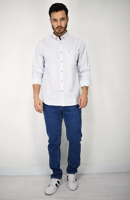 Camisa Manga Larga a Rayas Azul Claro para Hombre