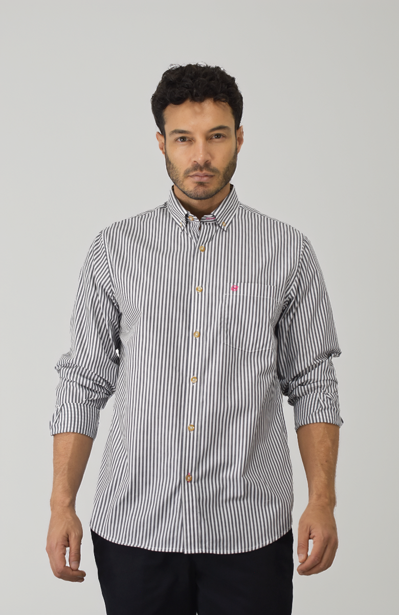 Camisa Manga larga a Rayas Negra para Hombre