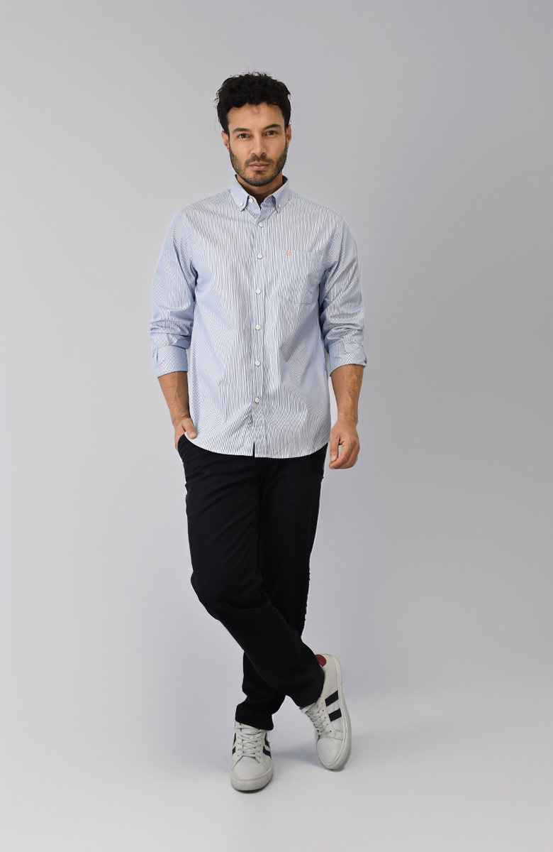 Camisa Manga larga a Rayas Azul para Hombre